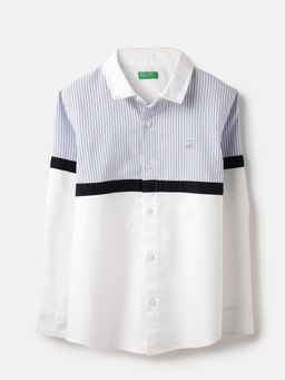 United Colors of Benetton - Regular Fit Spread Collar OXFORD Striped Shirt White