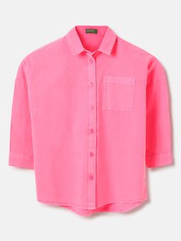 United Colors of Benetton - Relaxed Fit Spread Collar Solid Shirt Pink