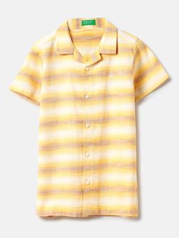 United Colors of Benetton - Resort Collar Gradation Dobby Striped Shirt Yellow