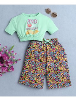 Bumzee - Green & Multi Girls Half Sleeves T-shirt & Culotte (Set of 2)