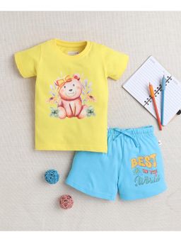 Bumzee - Yellow & Blue Girls Half Sleeves T-shirt & Short (Set of 2)