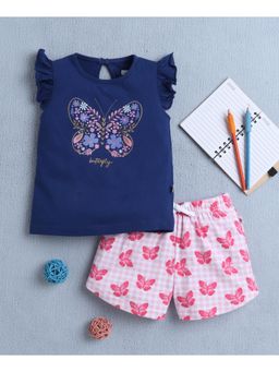 Bumzee - Navy Blue & Pink Girls T-shirt & Short (Set of 2)
