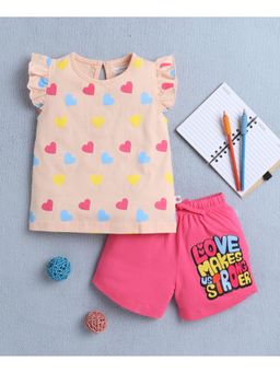 Bumzee - Peach & Pink Girls T-shirt & Short (Set of 2)