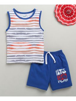 Bumzee - White & Royal Blue Boys Sleeveless T-shirt & Short (Set of 2)
