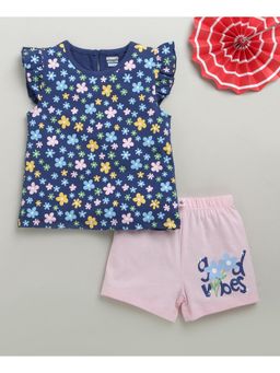 Bumzee - Navy Blue & Pink Girls T-shirt & Short (Set of 2)