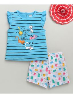 Bumzee - Blue & White Girls T-shirt & Short (Set of 2)