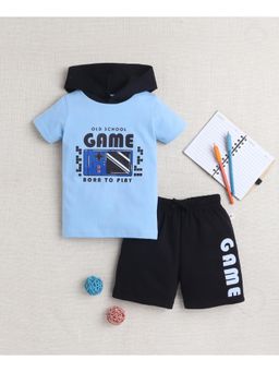 Bumzee - Sky Blue & Black Boys Half Sleeves T-shirt & Short (Set of 2)