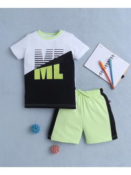 Bumzee - White & Green Boys Half Sleeves T-shirt & Short (Set of 2)