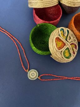 Digital Dress Room - Unique American Diamond Rakhi Round Evil Eye Charm Red Thread Rakhi