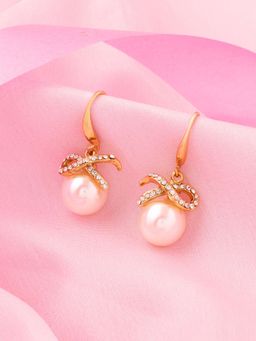 Estele - Gold Plated Charming Pearl Drop Earrings with Austrian Crystals for Women