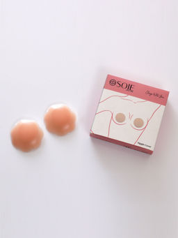 SOIE - Women's No-show Nipple Covers with Nipple Guard Patch- Flower Shape-Nude