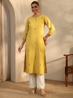 Libas - Green Floral Motifs Embroidered Straight Kurta