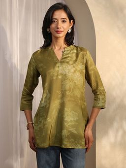 Libas - Olive Floral Printed Straight Short Kurti