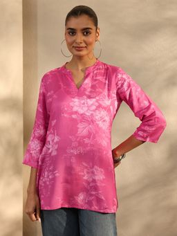 Libas - Pink Floral Printed Straight Short Kurti