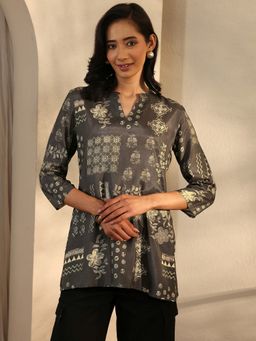 Libas - Grey Ethnic Motif Printed Short Kurti