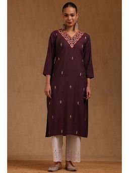 Soch - Womens Purple Roman Silk Floral Kurta
