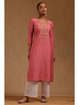 Soch - Womens Pink Roman Silk Floral Kurta