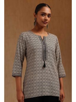 Soch - Womens Black Rayon Floral Printed Tunic