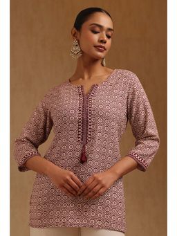 Soch - Womens Wine Rayon Floral Printed Tunic