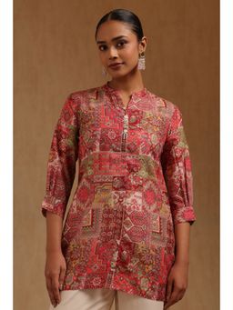 Soch - Womens Maroon Cotton Dobby Ethnic Motifs Tunic