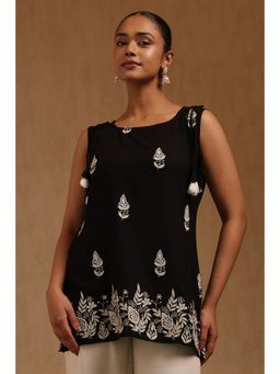 Soch - Womens Black Rayon Floral Tunic