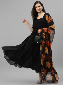 Deebaco - Black Georgette Women Dress With Dupatta
