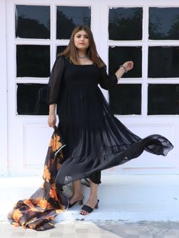Deebaco - Black Georgette Women Dress With Dupatta
