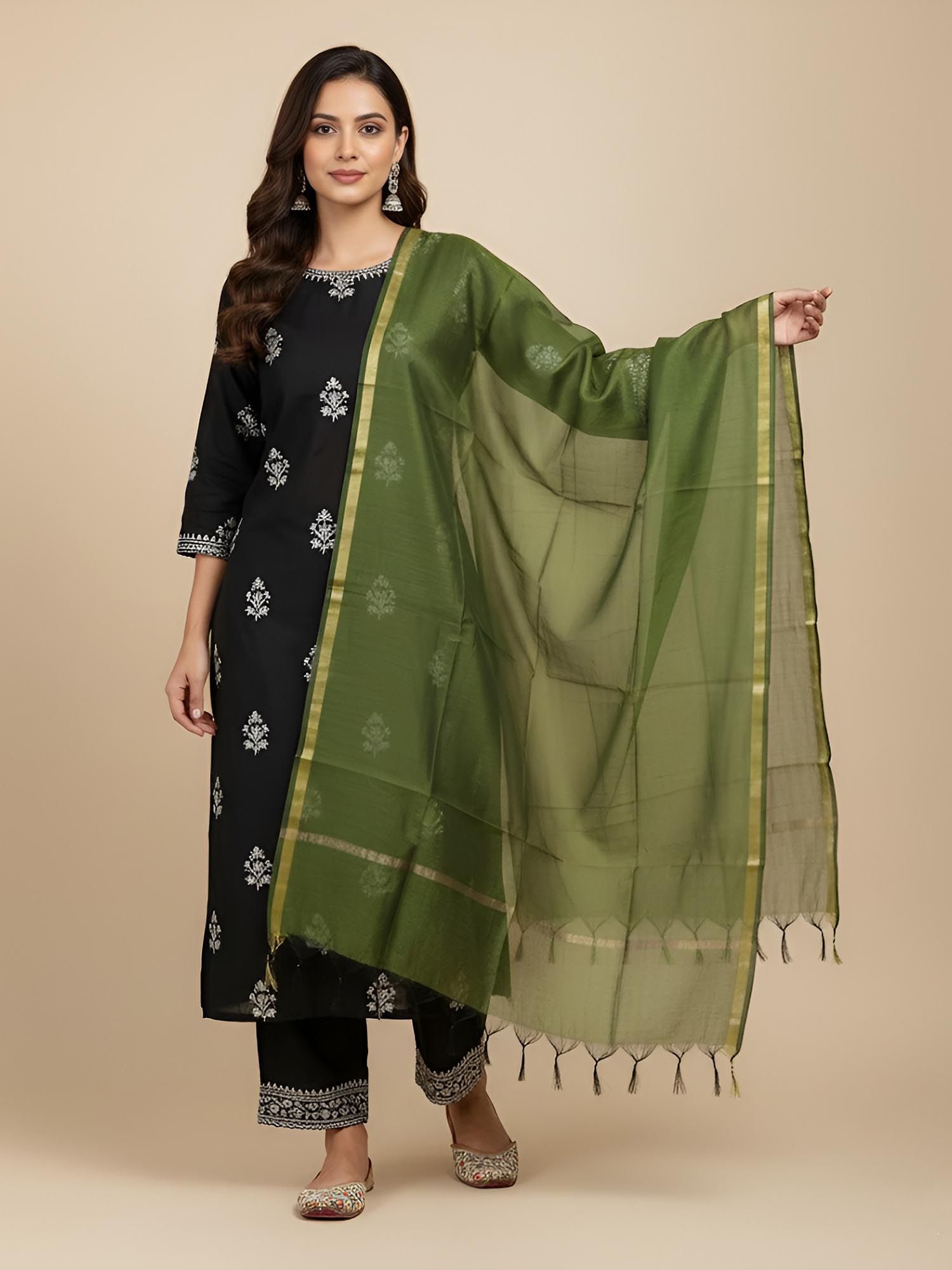 Green Solid Monica Cotton Dupatta-image-13