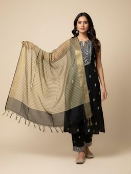 MUFFLY - Gold Gold Woven Border Silk Dupatta