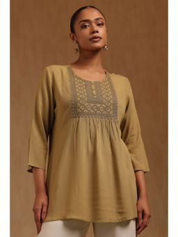 Soch - Womens Olive Rayon Crepe Embroidered Tunic