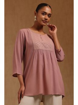 Soch - Womens Onion Pink Rayon Crepe Embroidered Tunic