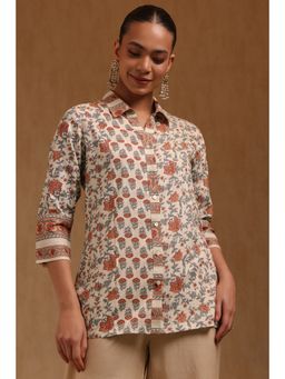 Soch - Womens Off White Pure Cotton Floral Shirt