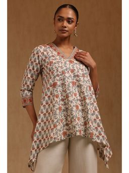 Soch - Womens Off White Pure Cotton Floral Tunic