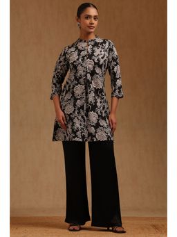 Soch - Womens Black Cotton Floral Printed Kurti