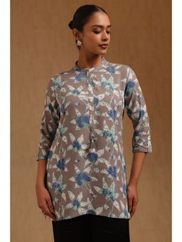 Soch - Womens Grey Rayon Floral Printed Tunic