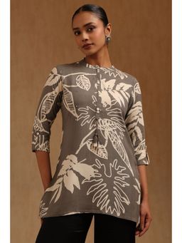 Soch - Womens Grey Rayon Tropical Printed Tunic