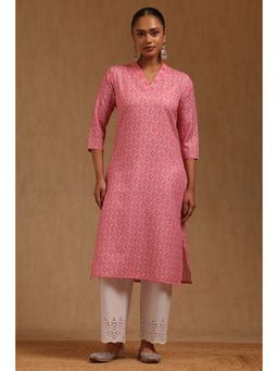 Soch - Womens Pink Cotton Blend Floral Kurta