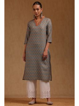 Soch - Womens Sap Green Cotton Floral Kurta