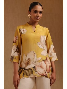 Soch - Womens Mustard Muslin Floral Printed Tunic