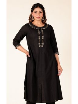 ARAMYA - Linen Cotton A-Line Solid Kurta