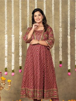 ARAMYA - Soft Cotton Flared Floral Print Kurta