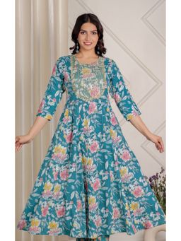 ARAMYA - Kantha Cotton Flared Floral Print Kurta