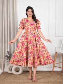 ARAMYA - Linen Cotton Ikat Print Dress
