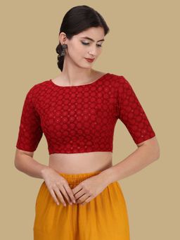 Gahan - Womens Embroidered Red Stitched Blouse