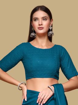 Gahan - Womens Embroidered Teal Stitched Blouse