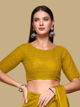 Gahan - Womens Embroidered Mustard Stitched Blouse