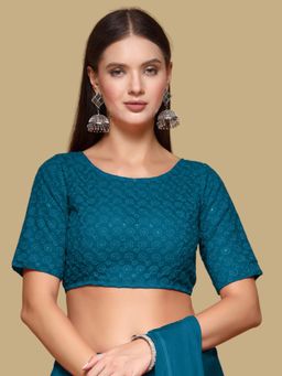 Gahan - Womens Embroidered Teal Stitched Blouse