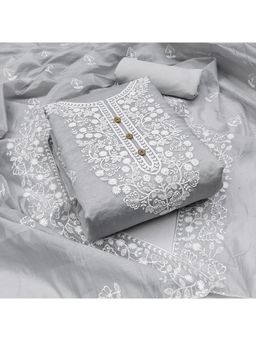 Gahan - Womens Grey Colour Chanderi Silk Fabric Unstitch Dress Material