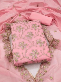 Gahan - Womens Baby Pink Colour Chanderi Silk Fabric Unstitch Dress Material