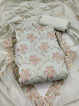 Gahan - Womens Grey Colour Chanderi Silk Fabric Unstitch Dress Material